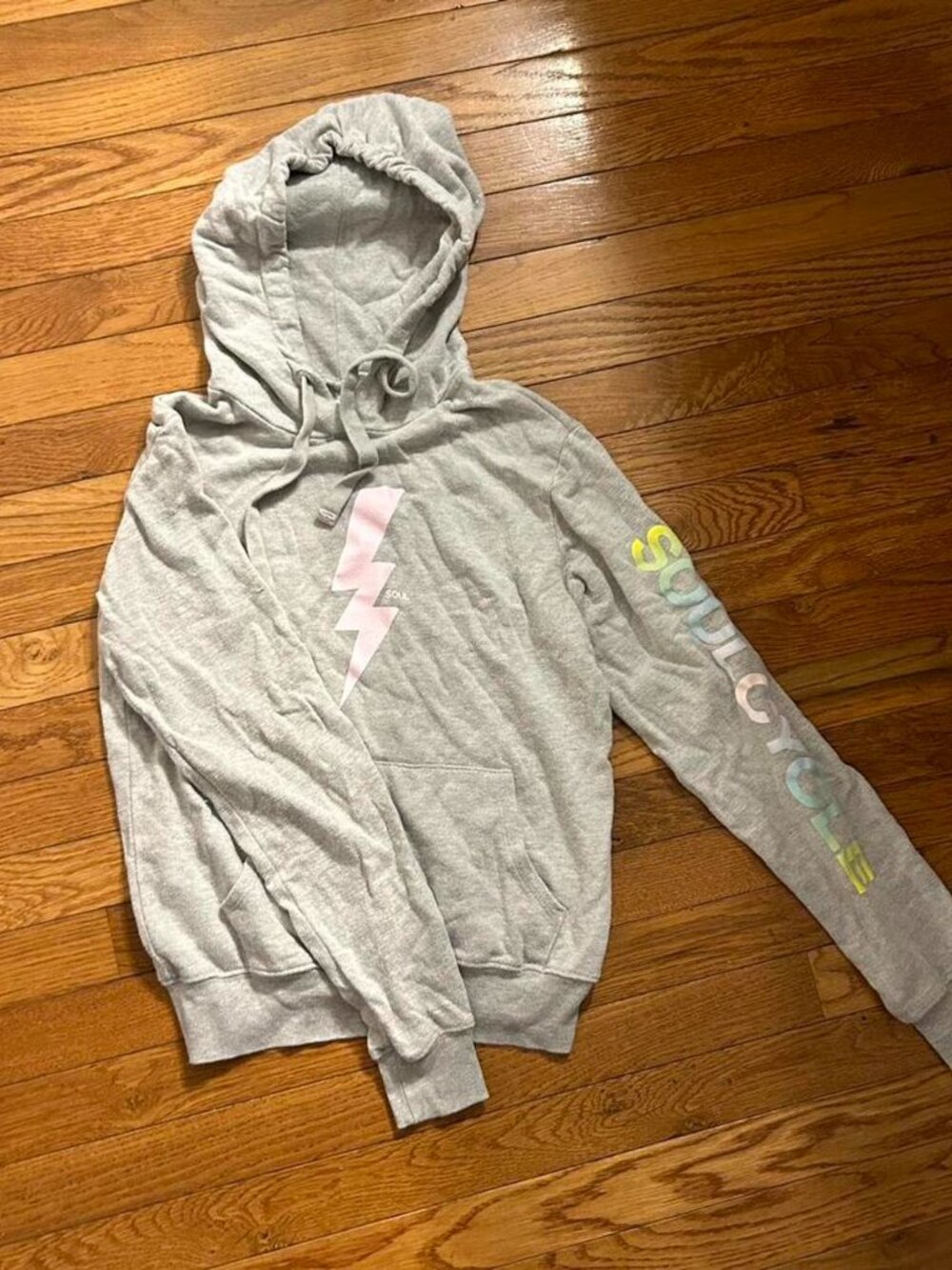 SoulCycle pullover pink lightning bolt graphic sweatshirt hoodie size S